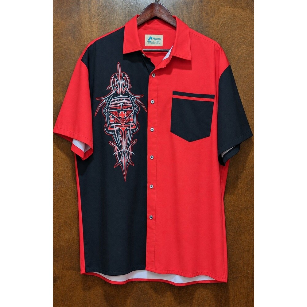 Royaura Hawaiian Shirt Mens 3XL Red Rayon Bowling Type Shirt -